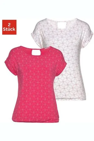 Lascana T-shirt met kleine cut-out in de nek (Set van 2)