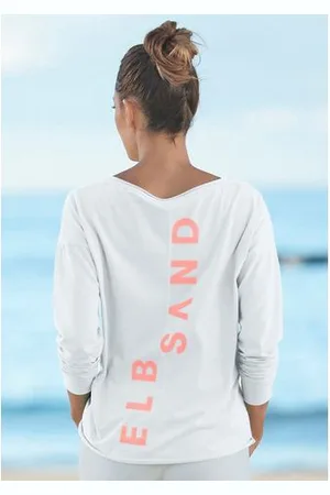 ELBSAND Shirt met lange mouwen Raina met logoprint op de rug, longsleeve van katoenmix