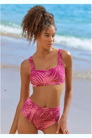 Lascana Bustierbikinitop Coal met mix van motieven van palmen en strepen