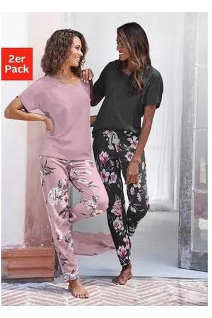 VIVANCE DREAMS Pyjama met bloemenprint (4-delig, Set van 2)