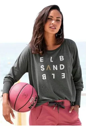 ELBSAND Longsleeve Ingrun met logoprint op de voorkant, shirt met lange mouwen van een katoenmix, sportief-casual