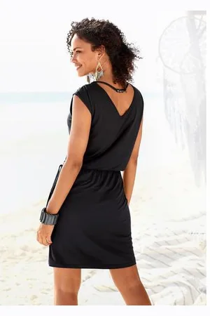Lascana Jerseyjurk met decoratieve band op de rug, korte zomerjurk, strandjurk, basic