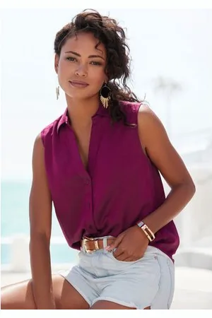 Lascana Top van zachte geweven stof met linnenpercentage, damesblouse met overhemdkraag