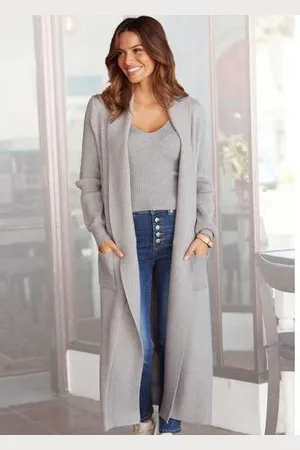 Lascana Lang vest met ribbrei-details en zakken, casual gebreide mantel