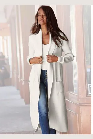 Lascana Lang vest met ribbrei-details en zakken, casual gebreide mantel