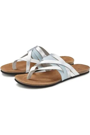 Lascana Teenslippers Sandaal, pantoletten van leer met kurken voetbed