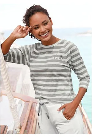 ELBSAND Shirt met 3/4 mouwen met strepen, ronde halslijn, jersey shirt