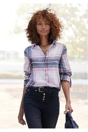 Buffalo Overhemdblouse van zachte flanel met blousekraag, flanellen shirt, ruitblouse