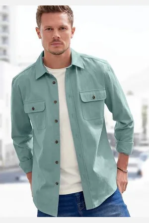 john devin Overhemd met lange mouwen Coole overshirt van pure katoen, met opgezette zakken