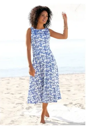 beachtime Midi-jurk met bloemenprint, van jersey, a-lijn jurk
