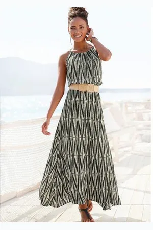 Lascana Maxi-jurk van geweven viscose in aloverprint, luchtige zomerjurk