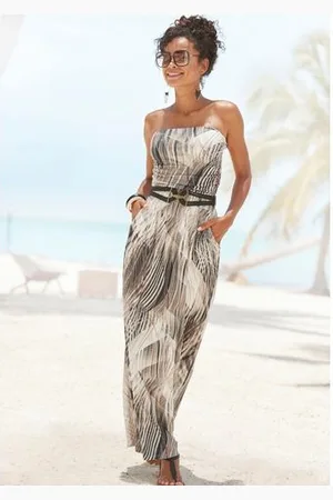 Lascana Maxi-jurk met alloverprint en zakken, bandeau-jurk, zomerjurk, schoudervrij