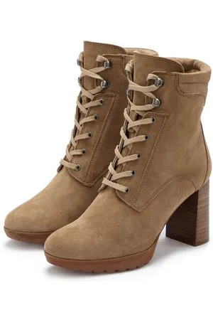 Lascana Highheel-laarsjes Hoge veterschoenen van leer, blokhak, plateaulaarzen, veterschoenen