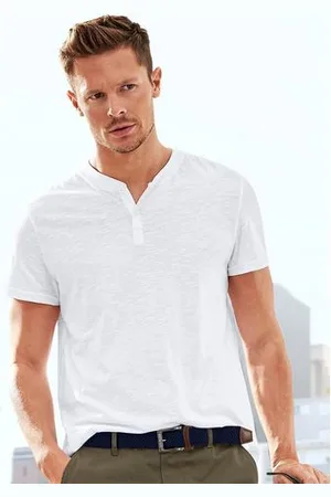 H.I.S Henleyshirt Korte mouwen shirt met Henley-kraag, gestructureerde katoen