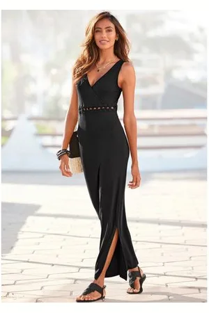 Lascana Maxi-jurk met vetersluiting-detail in de taille, zomerjurk, strandjurk