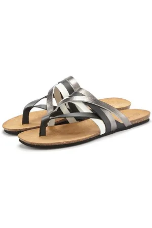 Lascana Teenslippers Sandaal, pantoletten van leer met kurken voetbed