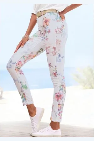 Lascana 7/8-jegging met bloemenprint, skinny jeans van elastische katoenmix