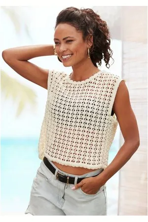 vivance collection Slip-over in modieuze boxy-vorm, zomers brei-top van katoenmix