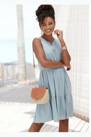 Lascana Zomerjurk van geweven viscose, strandjurk met volants, basis
