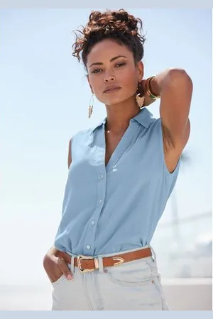 Lascana Top van zachte geweven stof met linnenpercentage, damesblouse met overhemdkraag