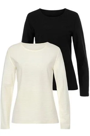 Lascana Shirt met lange mouwen Met streepstructuur in een zachte katoenkwaliteit (2-delig, Set van 2)