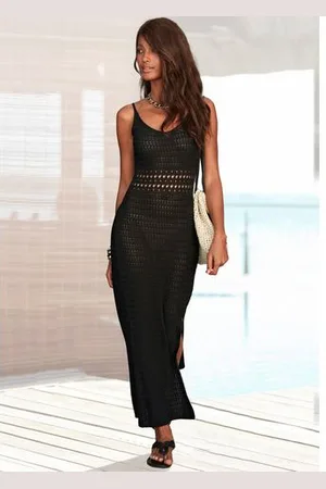 vivance collection Gebreide jurk met split, festival, modieuze haakjurk, strandjurk