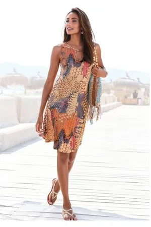 Buffalo Strandjurk met animalprint, kort zomerjurk met sieraccessoire
