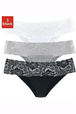 vivance collection Brazilian slip van elastische katoen met florale kant (3 stuks)