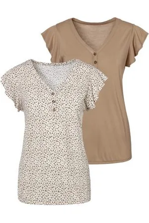 Lascana Shirttop Met knopenlijst en vleugel mouwen (2-delig, Set van 2)