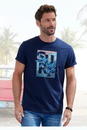 john devin T-shirt Ronde hals shirt met surf-print van 100% katoen