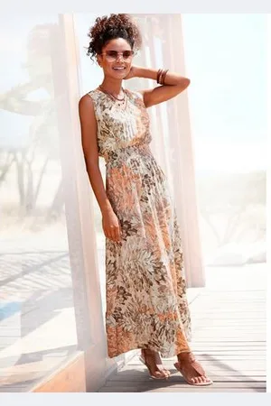 Lascana Maxi-jurk met bloemenprint en v-hals, luchtige zomerjurk