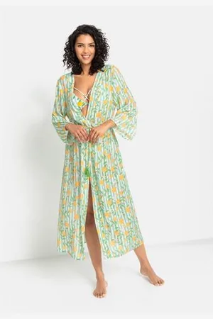 Buffalo Strandjurk in kimono-stijl met bindband, lange mouwen zomerjurk, kaftan