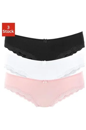 Lascana Slip van elastische katoen met delicate kant (3 stuks)