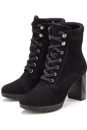Lascana Highheel-laarsjes Hoge veterschoenen van leer, blokhak, plateaulaarzen, veterschoenen