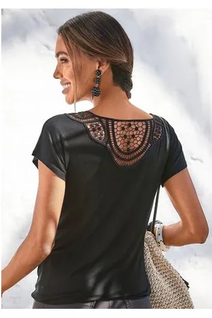 vivance collection Shirt met korte mouwen Met haakwerk aan de achterkant