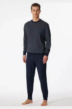 Schiesser Pyjama "Dark Sapphire" met comfortabele boorden aan de mouwen en broekspijpen (2-delig, 1 stuk)