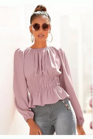 Lascana Blouse met lange mouwen met modieuze rimpelingen, elegante damesblouse, feestelijk