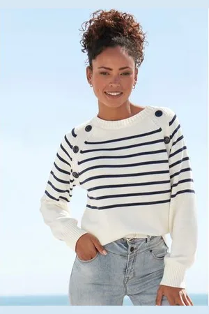 vivance collection Gestreepte trui met sierknopen, strepenlook, gebreide trui, modieus