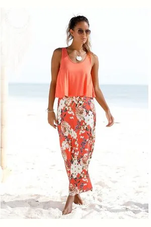 QS by s.Oliver Maxi-jurk in lagen-look met bloemenprint, zomerjurk, strandjurk