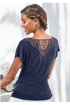 vivance collection Shirt met korte mouwen Met haakwerk aan de achterkant