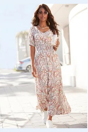 Lascana Maxi-jurk met alloverprint en v-hals, zomerjurk, strandjurk