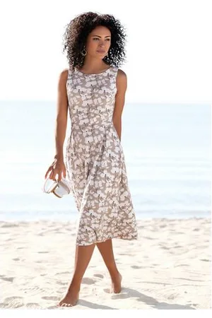beachtime Midi-jurk met bloemenprint, van jersey, a-lijn jurk