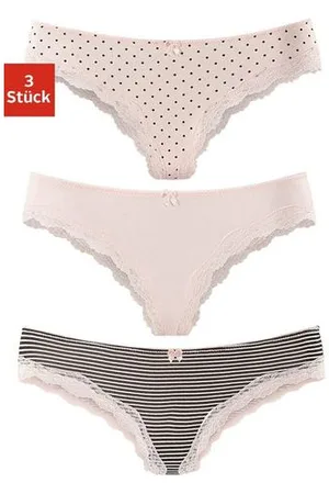 Lascana Brazilian slip van elastische katoen met delicate kant (3 stuks)