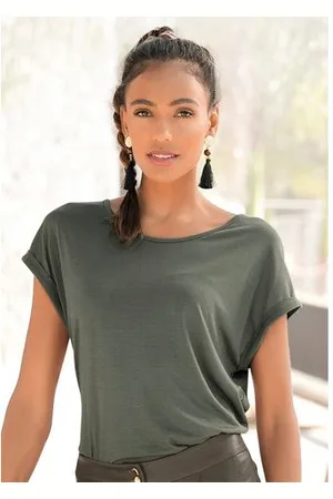 Lascana Shirt met korte mouwen met ronde halslijn, jersey stof, mouwomslag, basic
