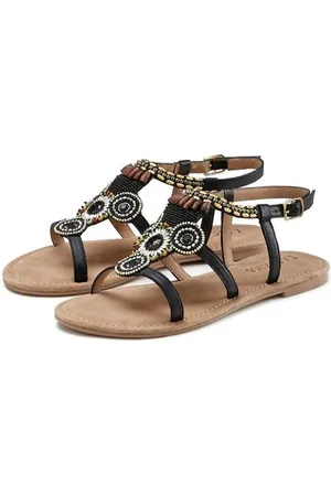 Lascana Sandalen Sandalette, zomerschoen van leer met steentjes in glinsterende look
