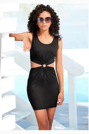Lascana Mini-jurk met cut-outs in de taille, elastische zomerjurk, strandjurk