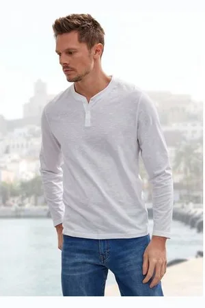 H.I.S Henleyshirt Lange mouwen, shirt met knoopsluiting van gestructureerde katoenkwaliteit