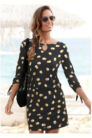 Buffalo Jerseyjurk met bandjes om te knopen, kort zomerjurk met 3/4-mouwen, strandjurk