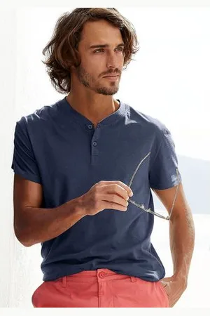 H.I.S Henleyshirt Korte mouwen shirt met Henley-kraag, gestructureerde katoen