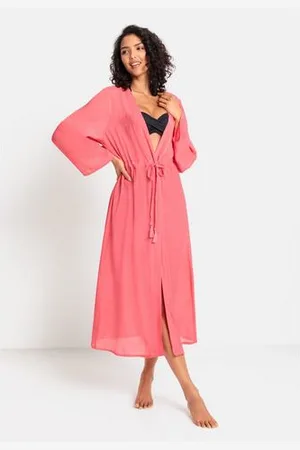 Lascana Strandjurk in kimono-stijl om te binden, lange mouwen zomerjurk, kaftan